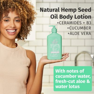 Hempz Body Lotion - Cucumber &amp; Aloe Herbal Limited Edition Daily Moisturizing Cream, Shea Butter, Aloe, Cucumber Extract Body Moisturizer - Skin Care Products, Hemp Seed Oil - 17 Fl Oz