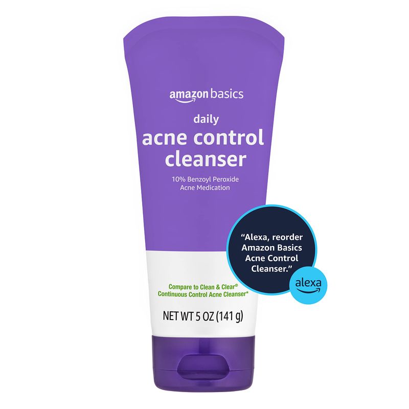 Amazon Basics Daily Acne Control Cleanser, Maximum Strength 10% Benzoyl Peroxide Acne Medication, 5 Ounce