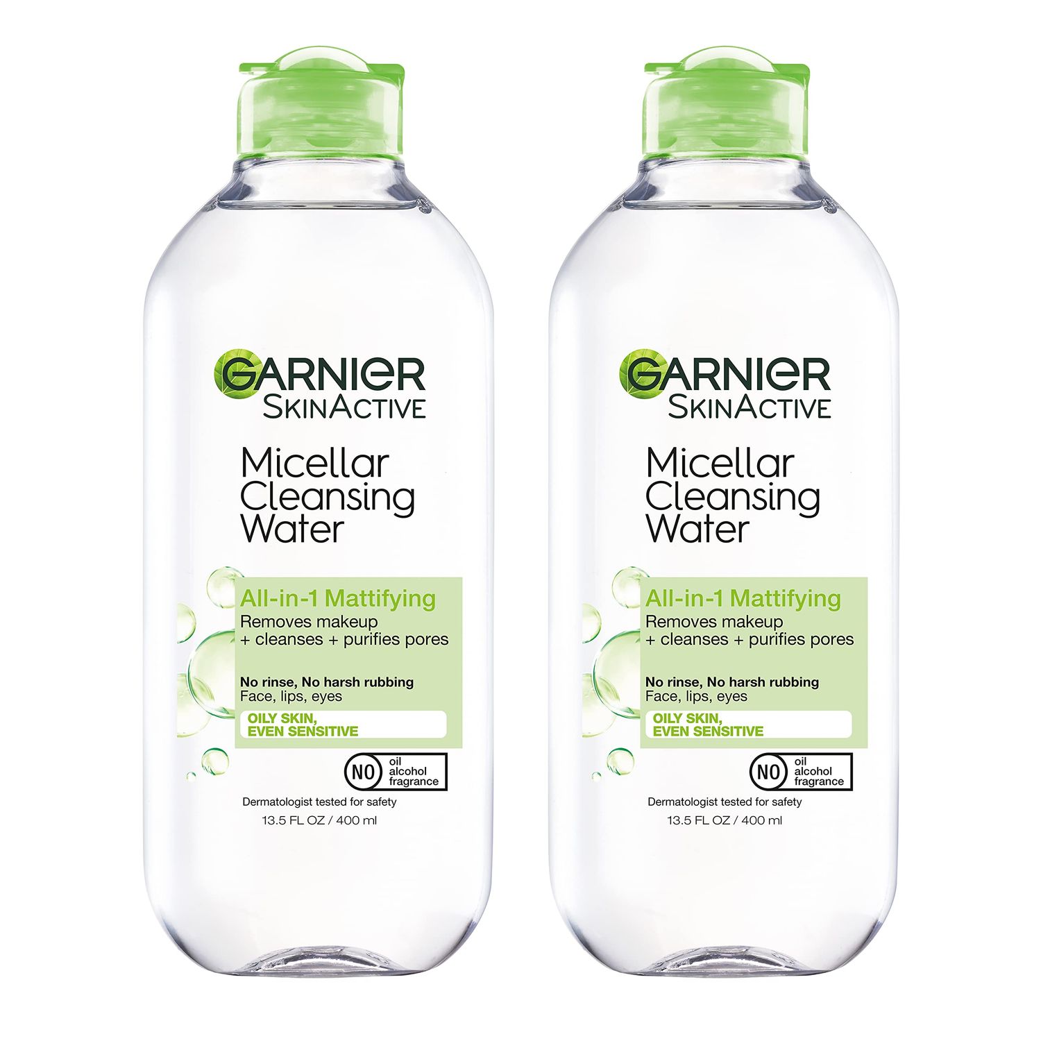Garnier Micellar Water for Oily Skin, Facial Cleanser &amp; Makeup Remover, Mattifying, For All Skin Types, Vegan, Cruelty Free, 13.5 Fl Oz (400mL), 2 Count