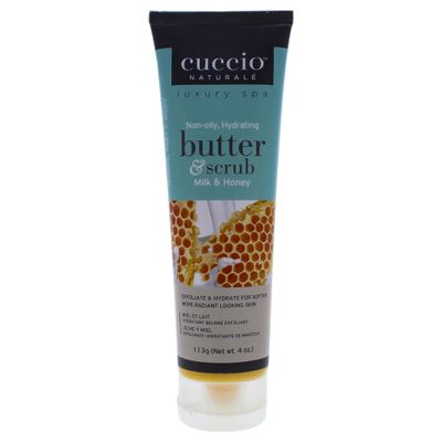 Cuccio Naturale Butter Scrub - Exfoliates And Hydrates - For Softer, Radiant Looking Skin - Infuses Moisture Into Dry Skin - Non-Oily 24 Hour Hydration - Creamy - Milk And Honey - 4 Oz