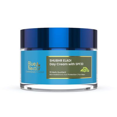Blue Nectar Brightening Day Cream for Men Daily Use with SPF 30 | Sunscreen for Oily Skin &amp; Dry Skin, Natural Skin Brightening Cream with Eladi(19 Herbs, 1.7 Oz)