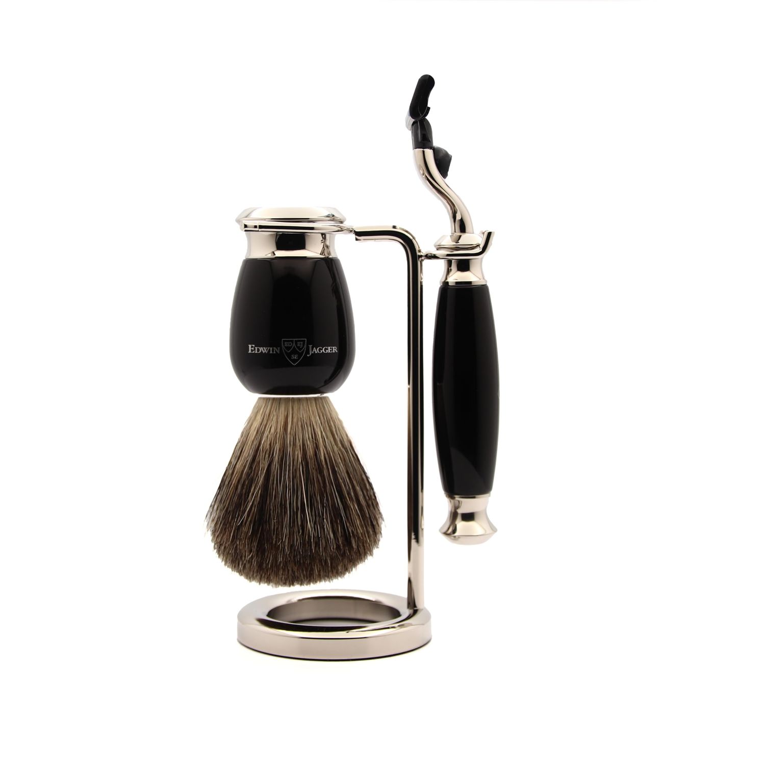 Edwin Jagger S81M586AMZ Imitation Ebony &amp; Nickel Classic Shaving Set with Pure Badger Shaving Brush and Mach 3 Razor for Shaving Cream or Soap for Men and Women