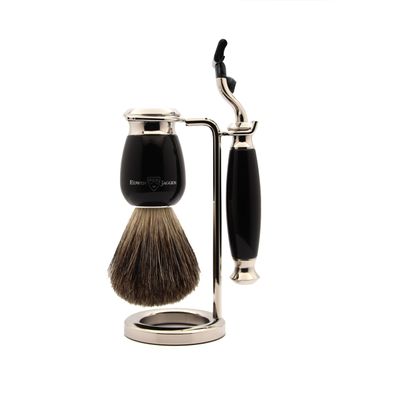 Edwin Jagger S81M586AMZ Imitation Ebony &amp; Nickel Classic Shaving Set with Pure Badger Shaving Brush and Mach 3 Razor for Shaving Cream or Soap for Men and Women