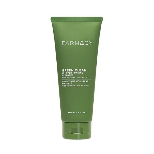 Farmacy Foaming Face Wash for Oily Skin - Whipped Greens Oil-Free Gentle Facial Cleanser + Exfoliator - Infused with Green Clay to Remove Impurities, Control Oil + Maintain Skin Hydration (5 fl oz)