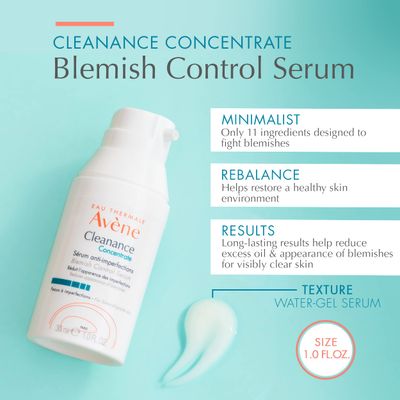 Eau Thermale Avne - Cleanance Concentrate Blemish Control Serum - Minimizes Appearance of Blemishes & Non-comedogenic - Long Lasting Results - Airless Pump, 1 fl.oz.