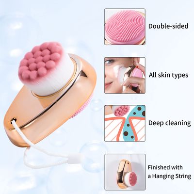 2 PCS Facial Cleansing Brush 2 in 1 for Face Exfoliation, Dual Sided Silicone Face Scrubber Soft Microfiber Face Scrub Brush for Pore Deep Cleansing &amp; Skincare with Lid (Random Gold/Black Gold