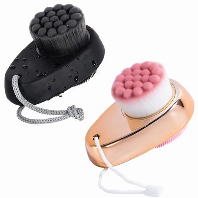 2 PCS Facial Cleansing Brush 2 in 1 for Face Exfoliation, Dual Sided Silicone Face Scrubber Soft Microfiber Face Scrub Brush for Pore Deep Cleansing &amp; Skincare with Lid (Random Gold/Black Gold