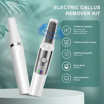 Electric Foot Callus Remover, Rechargeable Electronic Foot File Foot Scrubber Pedicure Kits, Professional Pedicure Tools Smooth Pedicure Wand, Foot Care for Dead Skin Ideal Gift, 3 Rollers,3 Speeds