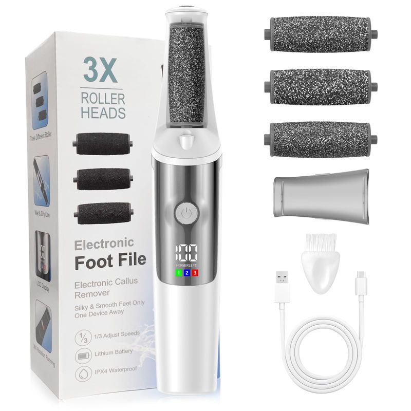 Electric Foot Callus Remover, Rechargeable Electronic Foot File Foot Scrubber Pedicure Kits, Professional Pedicure Tools Smooth Pedicure Wand, Foot Care for Dead Skin Ideal Gift, 3 Rollers,3 Speeds