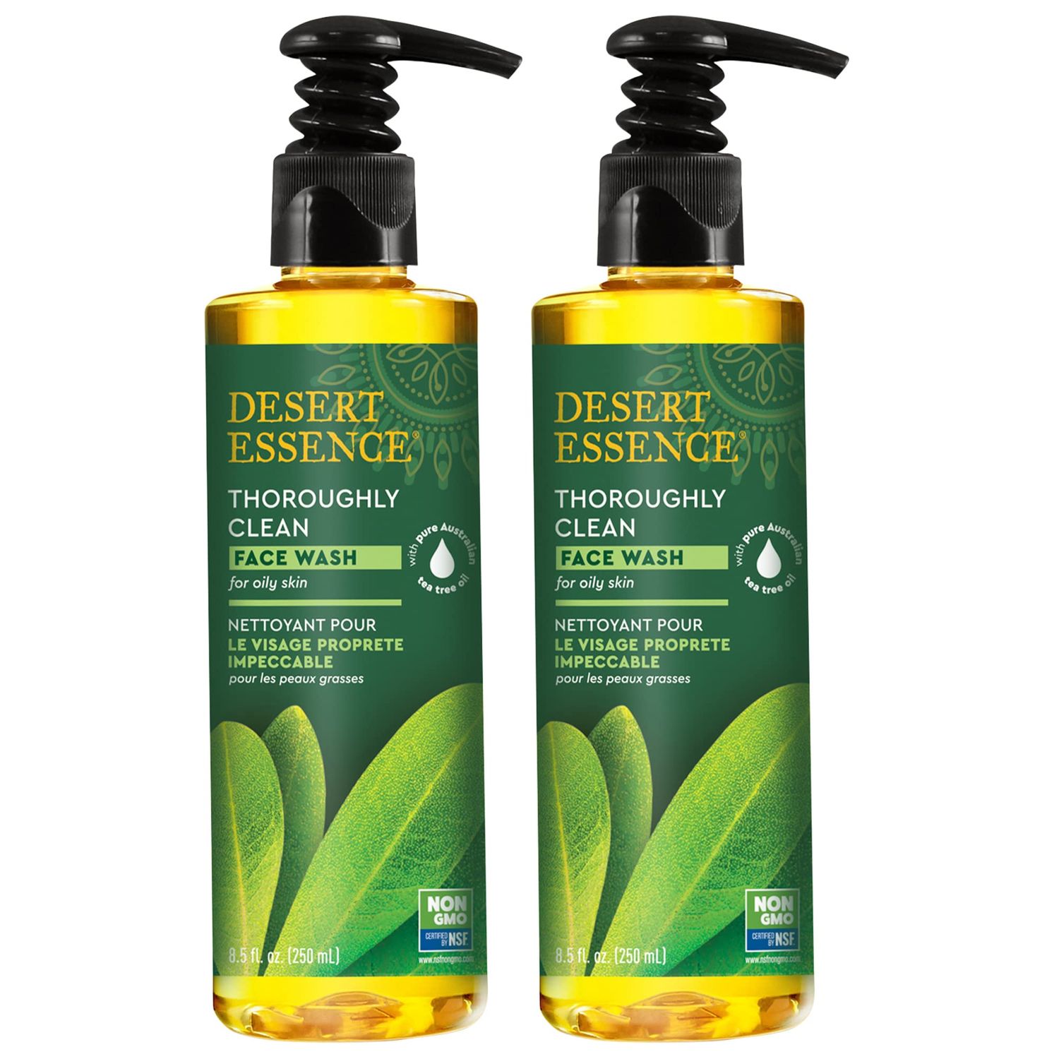 Desert Essence Thoroughly Clean Face Wash - Original - 8.5 Fl Oz - Pack of 2 - Tea Tree Oil - For Soft Radiant Skin - Gentle Cleanser - Extracts Of Goldenseal, Awapuhi, &amp; Chamomile Essential Oils