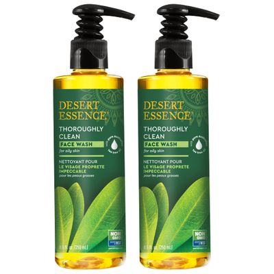 Desert Essence Thoroughly Clean Face Wash - Original - 8.5 Fl Oz - Pack of 2 - Tea Tree Oil - For Soft Radiant Skin - Gentle Cleanser - Extracts Of Goldenseal, Awapuhi, &amp; Chamomile Essential Oils