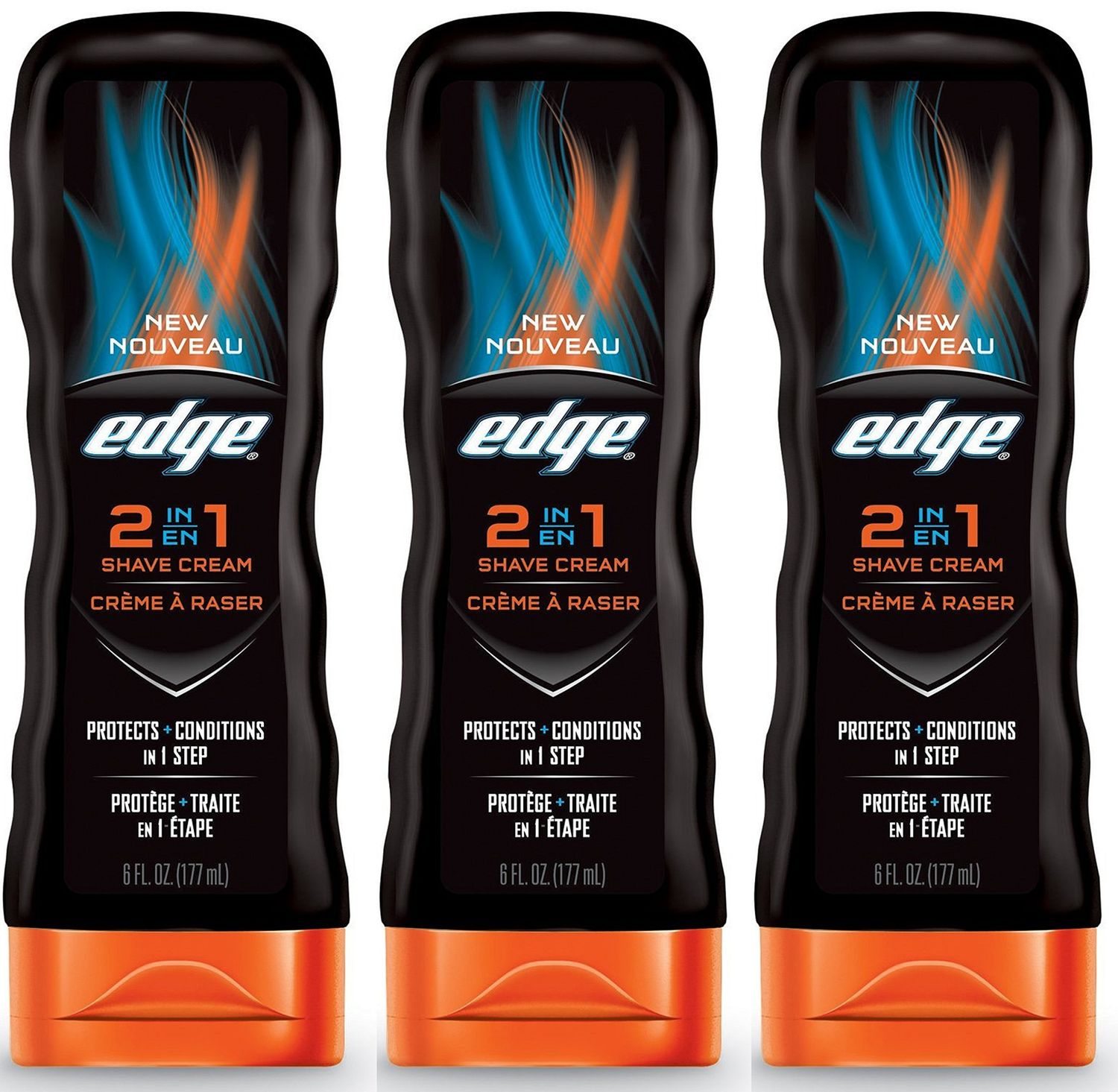 Edge Premium Shave Cream - Protects + Conditions In 1 Step - Net Wt. 6 FL OZ (177 mL) Per Bottle - Pack of 3 Bottles
