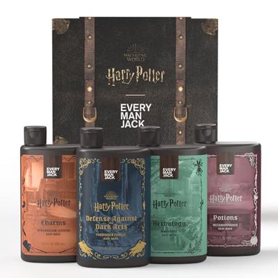 Every Man Jack Harry Potter Collectors Body Wash Gift Set - Includes 4 Body Washes with Clean Ingredients &amp; Hogwarts Inspired Scents - Forbidden Forest, Charms, Herbology, Potions