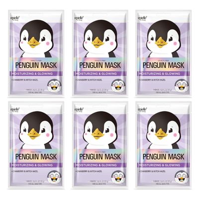 Epielle Character Sheet Masks | Animal Spa Mask | Puppy, Tiger, Rabbit, Penguin, Pig, Fox | Korean Beauty Mask -For All Skin Types| Skincare Party Favors, Stocking Stuffers (Penguin 6 pack)