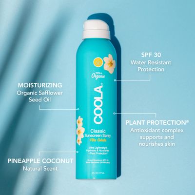 COOLA Organic Sunscreen SPF 30 Sunblock Spray, Dermatologist Tested Skin Care for Daily Protection, Vegan and Gluten Free, Pia Colada, 6 Fl Oz
