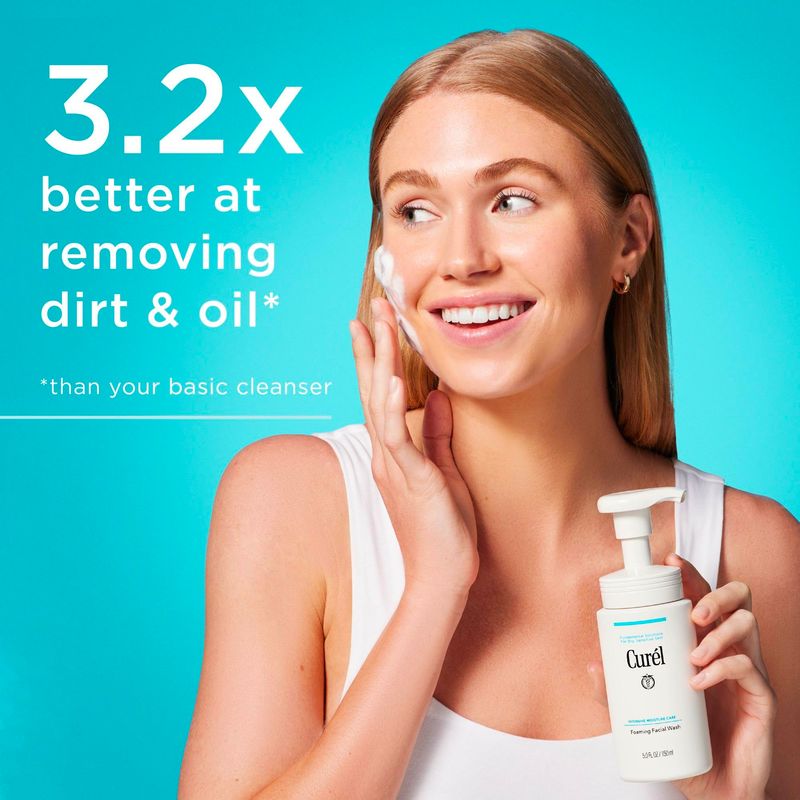Curel Japanese Skin Care Foaming Daily Face Wash for Sensitive Skin, Hydrating Facial Cleanser for Dry Skin, pH-Balanced and Fragrance-Free, 5 Oz (Step 2 of 2-Step Skincare)