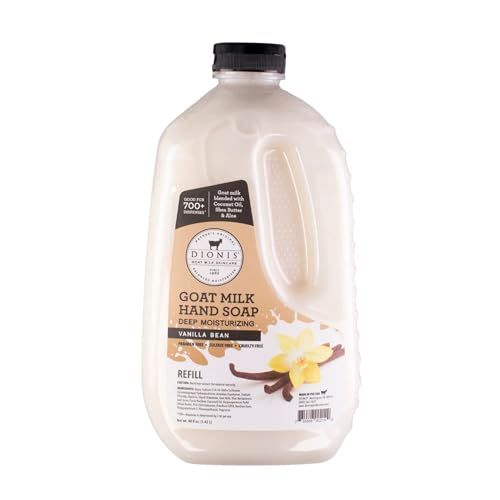 Dionis Goat Milk Skincare Deep Moisturizing Hand Soap Refill - Concentrated Hand Moisturizing Formula Blended With Shea Butter, Aloe Vera &amp; Coconut Oil - Made In The USA - Vanilla Bean, 48 Oz Bottle