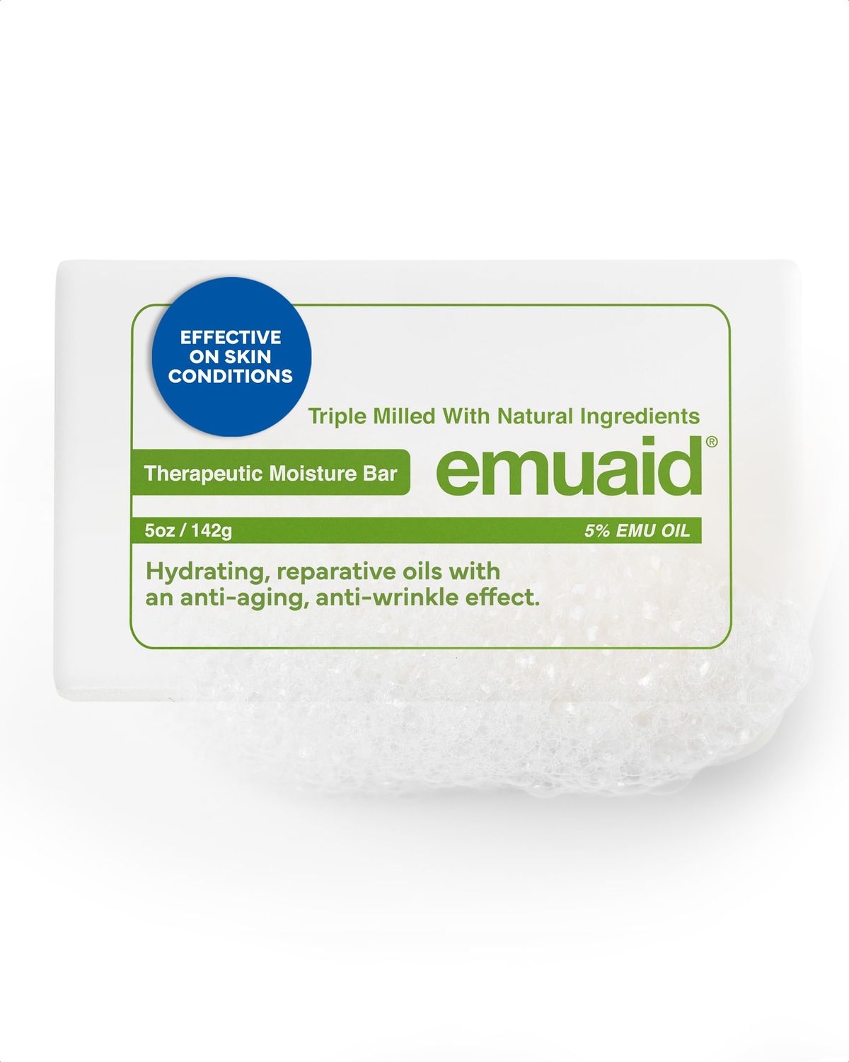EMUAID Therapeutic Moisture Bar | Cleansing Face &amp; Body Bar Soap |Soothe &amp; Repair Dry, Damaged Skin |with 5% Emu Oil, Tea Tree Oil, Argan Oil, Macadamia &amp; Jojoba | For All Skin Types | 5oz Bar, 1 Pack