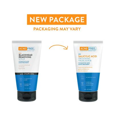 Acne Free Salicylic Acid Exfoliating Face Scrub, 2% BHA Blackhead Remover &amp; Acne Treatment, Deep Cleanse with Charcoal &amp; Jojoba Beads, Gentle Exfoliation with Ginger &amp; Oats, 5 Ounce