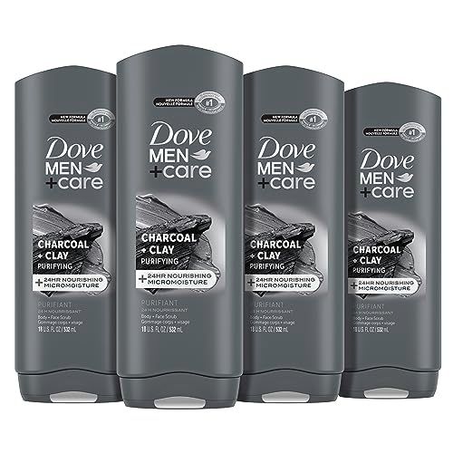 DOVE MEN + CARE Elements Body Wash Charcoal + Clay 4 Count For Men&#39;s Skin Care Effectively Washes Away Bacteria While Nourishing Your Skin, 18 oz