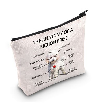 Funny Bichon Frise Lovers Gifts The Anatomy of A Bichon Frise Clever Minds Cosmetic Bags Bichon Frise Veterinary Mom Travel Toiletry Bags (Bichon Frise)