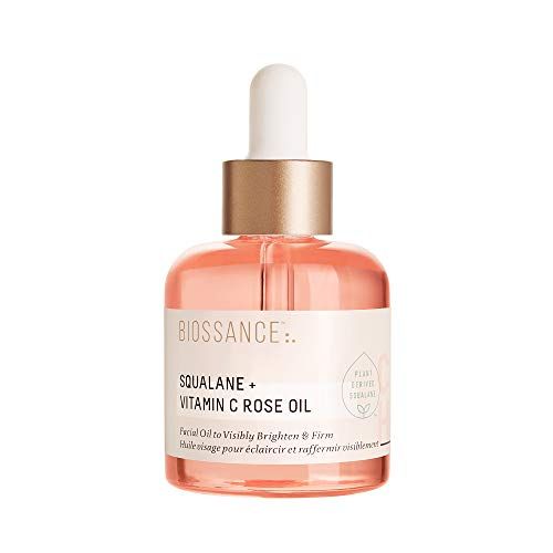 Biossance Squalane + Vitamin C Rose Oil, Advanced Facial Oil - Brightening, Firming, and Hydrating Serum for All Skin Types - Chios Crystal Oil, Damascus Rose Extract &amp; Squalane for Radiance - 1oz