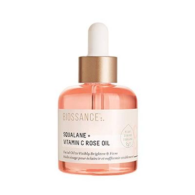 Biossance Squalane + Vitamin C Rose Oil, Advanced Facial Oil - Brightening, Firming, and Hydrating Serum for All Skin Types - Chios Crystal Oil, Damascus Rose Extract &amp; Squalane for Radiance - 1oz