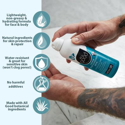 All Good Sport Face &amp; Body Sunscreen - UVA/UVB Broad Spectrum, Water Resistant, Coral Reef Friendly - 30 SPF Sunscreen Spray &amp; Lotion