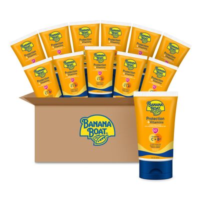 Banana Boat Protection + Vitamins Sunscreen Lotion SPF 50 | Moisturizing Sunscreen with Vitamin C &amp; Niacinamide | Banana Boat Sunscreen Lotion, Vitamin B3 &amp; Vitamin C Sunscreen, 4.5 oz (Pack of 12)