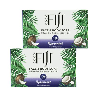 Coco Fiji Soap Bar for Face and Body Infused With Organic Coconut Oil, Peppermint, Essential Oil, Natural Soap for Moisturizing &amp; Pore Purifying Skin, 7 oz,Pack of 2