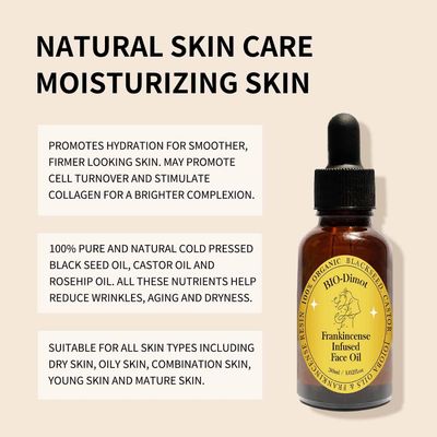 2PC Frankincense Resin Oil for Face, Frankincense Resin Infused Organic Black Seed, Castor & Jojoba Oils for Face Anti-Aging Miracle Facial Moisturizer, Anti-Wrinkles Face Oil Hydrates Skin(30ml)
