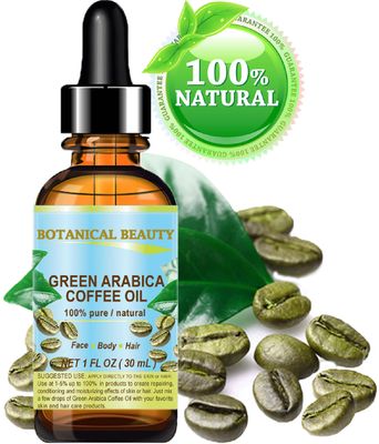 GREEN ARABICA COFFEE OIL Brazilian 100% Pure Virgin Unrefined 1 Fl.oz- 30 ml. for Face, Skin, Hair, Lip, Nails Anti-Aging Face Oil by Botanical Beauty