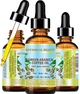 GREEN ARABICA COFFEE OIL Brazilian 100% Pure Virgin Unrefined 1 Fl.oz- 30 ml. for Face, Skin, Hair, Lip, Nails Anti-Aging Face Oil by Botanical Beauty