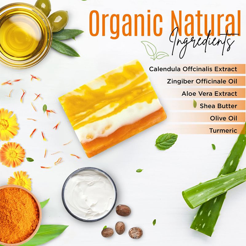 DERMAXGEN Organic Turmeric Soap Bar | Pure Natural Handcrafted Skincare, Face &amp; Body Cleanser | Blemish Control, Reduce Acne, Evens Tone, Fades Scars, Sun Damage, Age Spots (Pack of 4)