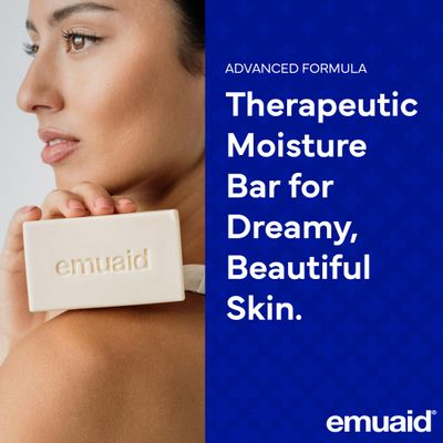 EMUAID Therapeutic Moisture Bar | Cleansing Face &amp; Body Bar Soap |Soothe &amp; Repair Dry, Damaged Skin |with 5% Emu Oil, Tea Tree Oil, Argan Oil, Macadamia &amp; Jojoba | For All Skin Types | 5oz Bar, 1 Pack