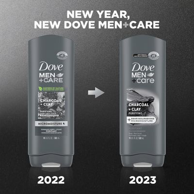 DOVE MEN + CARE Elements Body Wash Charcoal + Clay 4 Count For Men's Skin Care Effectively Washes Away Bacteria While Nourishing Your Skin, 18 oz