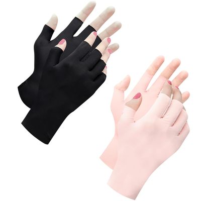 4 Pcs (2 Pair) UV Gloves for Nails: UPF 50+ Anti UV Gloves for Gel Nail Lamp, Protection Gloves for Manicures Skin Care (Black Pink)