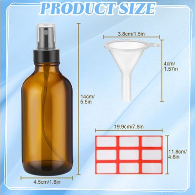 Fumete 36 Pcs Glass Spray Bottles 4oz Fine Mist Glass Spray Bottle Refillable Liquid Containers with 6 Labels 6 Funnel for Hair Travel Plants Cleaning Solutions Skin Care(Amber,Classic)