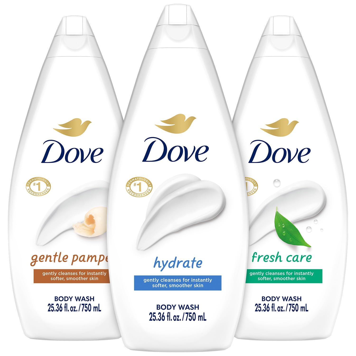Dove Body Wash Value-Size Variety 3-Pack - Hydrate, Fresh Care, and Gentle Pamper, 25.36 Oz Ea