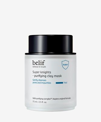 belif Super Knights Purifying Clay Mask, Hyaluronic Acid &amp; Glycerin, Hydrating Wash Off Clay Face Mask, Pore Cleansing &amp; Care, Targets Dryness, Oiliness &amp; Uneven Texture, Korean Skin Care