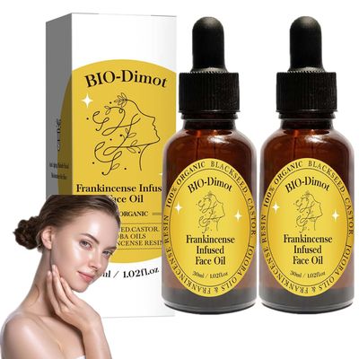 2PC Frankincense Resin Oil for Face, Frankincense Resin Infused Organic Black Seed, Castor &amp; Jojoba Oils for Face Anti-Aging Miracle Facial Moisturizer, Anti-Wrinkles Face Oil Hydrates Skin(30ml)