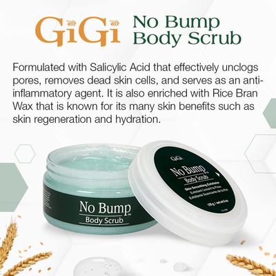 GiGi No Bump Body Scrub with Salicylic Acid, Prevents Ingrown Hair & Razor Burns, Exfoliates and Unclogs Pores, Ideal for Men and Women, 6 oz - 1 Pack