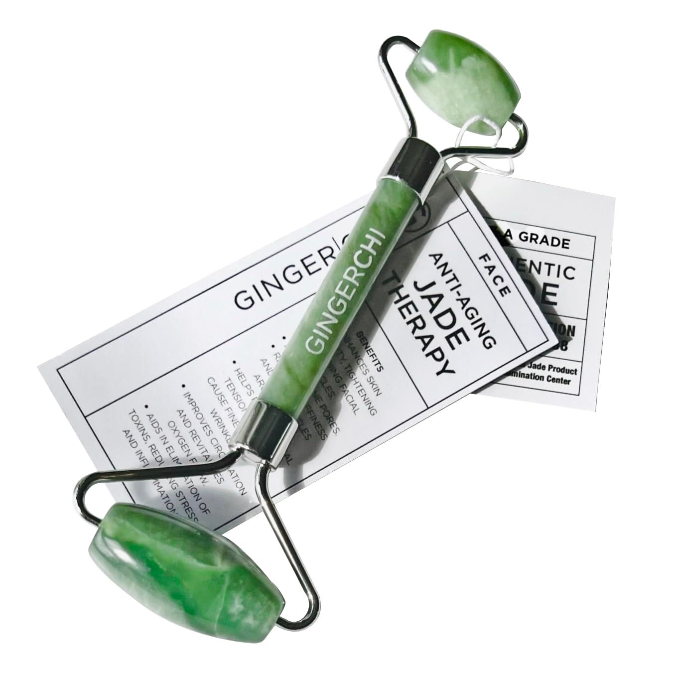 Ginger Chi Jade Roller - Anti-Aging Jade Therapy for Skin Care - Face Sculpting Tool for Eyes, Cheeks, Forehead - Jawline Shaper &amp; Neck Roller - Face Roller is Part of The Gua Sha Facial Tools