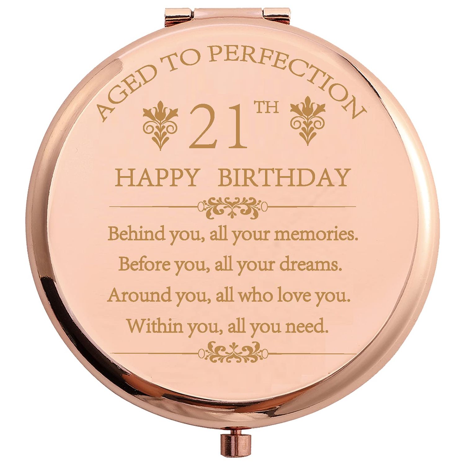 COFOZA 2002 21th Birthday Gifts Stainless Steel Rose Gold Compact Pocket Travel Makeup Mirror 21 Years Old Inspiration Gift Behind You All Your Mermories with Gift Box