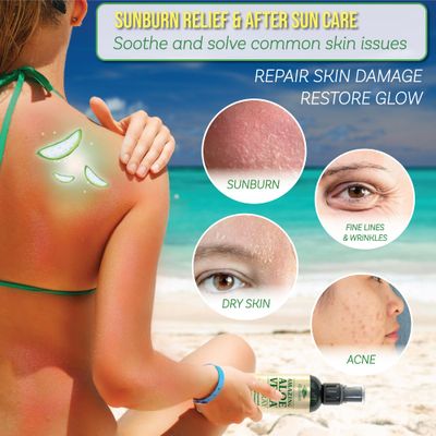 Green Leaf Aloe Vera Spray 99% Pure Cold-Pressed Aloe Vera Juice, for Hair, Skin &amp; Face Moisturizer, Fast Absorption After Sun Care, Sunburn Relief &amp; Solar Recovery Spray| 12oz |Aloevera Body Spray
