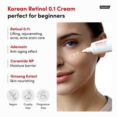 Frankly Retinol 0.1 Cream - Beginner Retinol | Fine Lines & Wrinkles Care, Acne Care, Skin Lifting & Restoration, Anti-Aging | Ceramides & Natural Ginseng | Night Cream | Korean Skincare |1.01 fl. Oz.