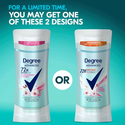 Degree Advanced Protection Antiperspirant Deodorant White Flowers &amp; Lychee for 72-Hour Sweat &amp; Odor Control for Women, with Body Heat Activated Technology, 2.6 oz