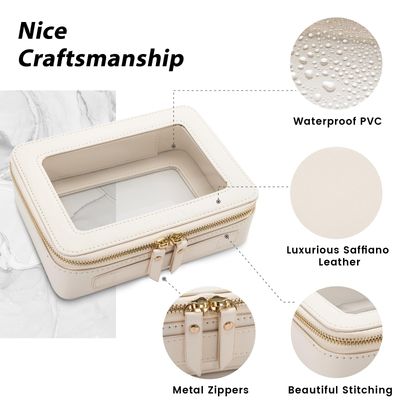 Aveniee Clear Makeup Bag Cosmetic Organizer Case, Waterproof Travel Toiletry Bag for Women, Skincare Pouch Car Organizer Bag with Gold Zippers(White)