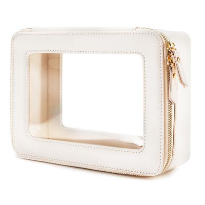 Aveniee Clear Makeup Bag Cosmetic Organizer Case, Waterproof Travel Toiletry Bag for Women, Skincare Pouch Car Organizer Bag with Gold Zippers(White)