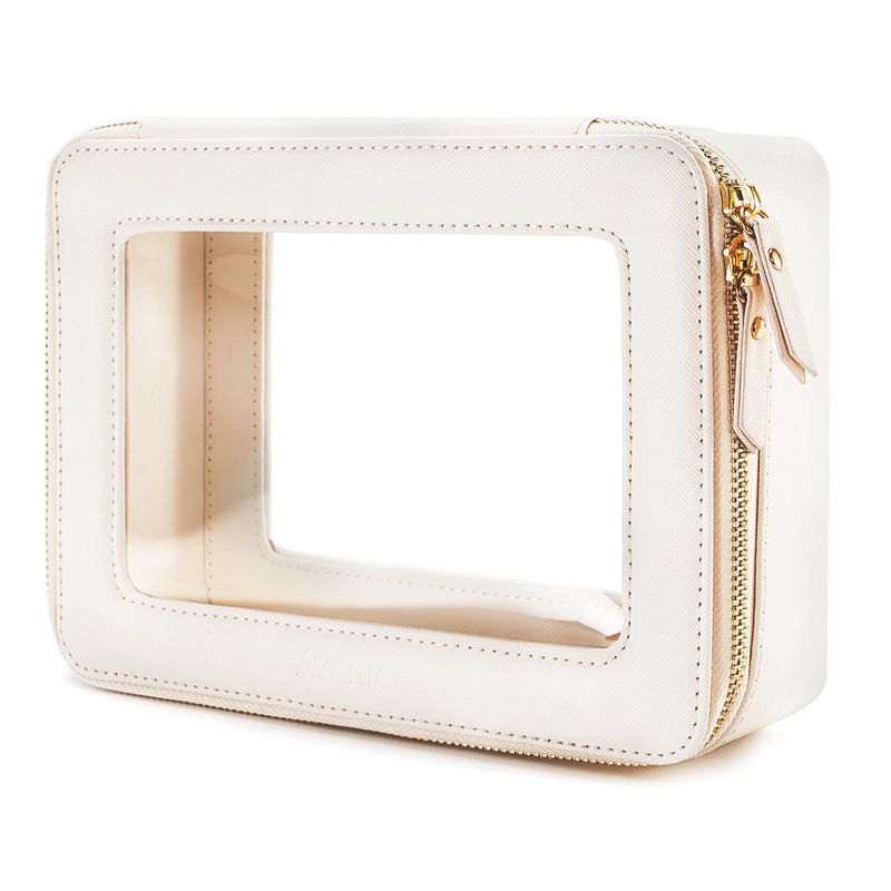 Aveniee Clear Makeup Bag Cosmetic Organizer Case, Waterproof Travel Toiletry Bag for Women, Skincare Pouch Car Organizer Bag with Gold Zippers(White)